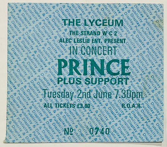 Prince Original Used Concert Ticket Lyceum London 2nd Jun 1979