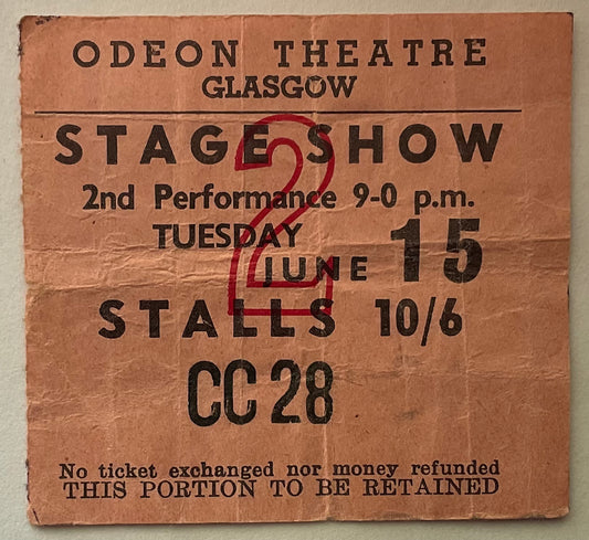 Rolling Stones Original Used Concert Ticket Odeon Theatre Glasgow 15th Jun 1965