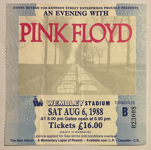 Pink Floyd Used Concert Ticket Wembley Stadium London 6th Aug 1988