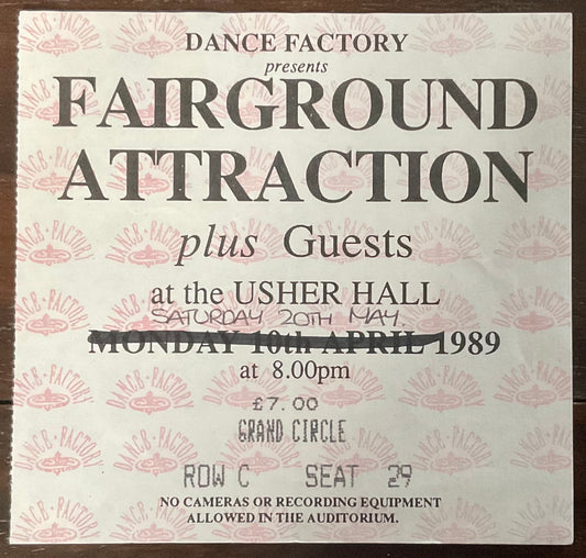 Fairground Attraction Original Used Concert Ticket Usher Hall Edinburgh 20th May 1989