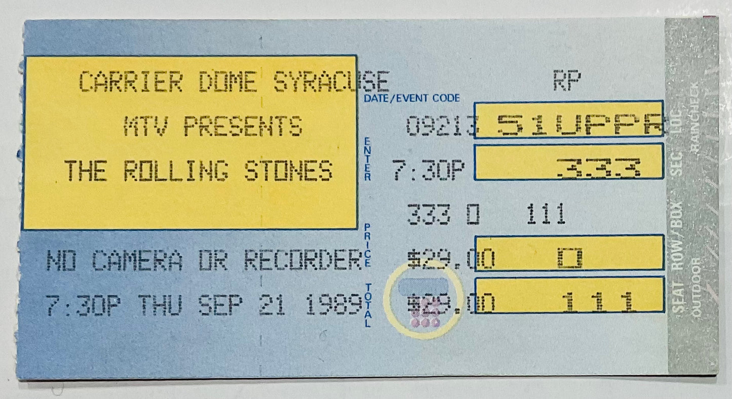 Rolling Stones Original Used Concert Ticket Carrier Dome New York 21st Sep 1989