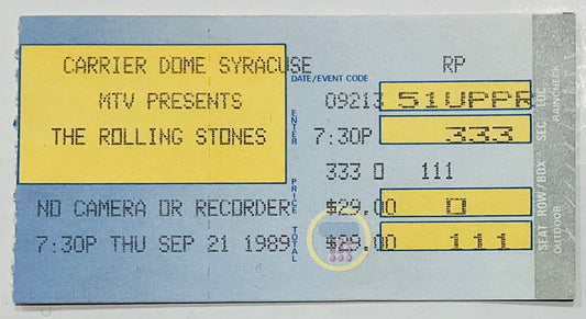 Rolling Stones Original Used Concert Ticket Carrier Dome New York 21st Sep 1989