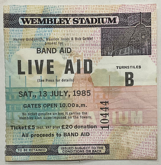 David Bowie Queen U2 Original Used Concert Ticket Live Aid Wembley Stadium London 13th Jul 1985