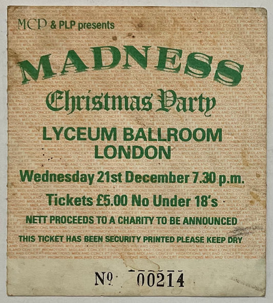Madness Original Used Concert Ticket Lyceum Ballroom London 21st Dec 1983