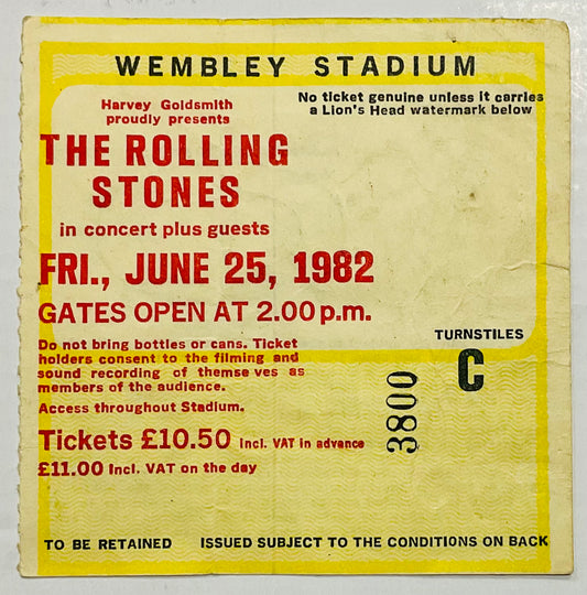 Rolling Stones Original Used Concert Ticket Wembley Stadium London 25th Jun 1982