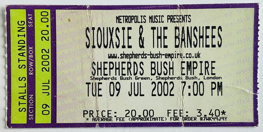 Siouxsie & the Banshees Original Used Concert Ticket Shepherds Bush Empire London 9th July 2002