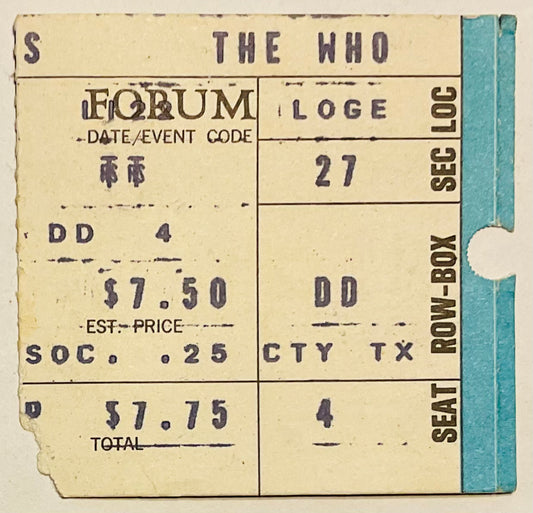 Who Original Used Concert Ticket Forum Los Angeles 22nd Nov 1973