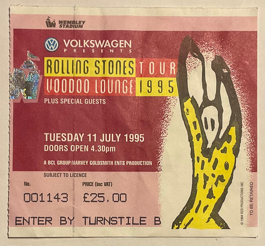 Rolling Stones Original Used Concert Ticket Wembley Stadium London 11th Jul 1995