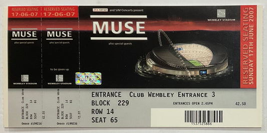 Muse Original Unused Concert Ticket Wembley Stadium London 17th Jun 2007