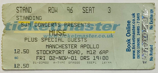 Muse Original Used Concert Ticket Apollo Theatre Manchester 2nd Nov 2001