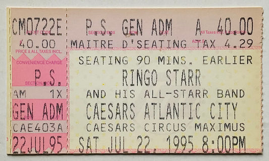Beatles Ringo Starr Original Concert Ticket Caesars Circus Maximus Theatre Atlantic City 22nd Jul 1995