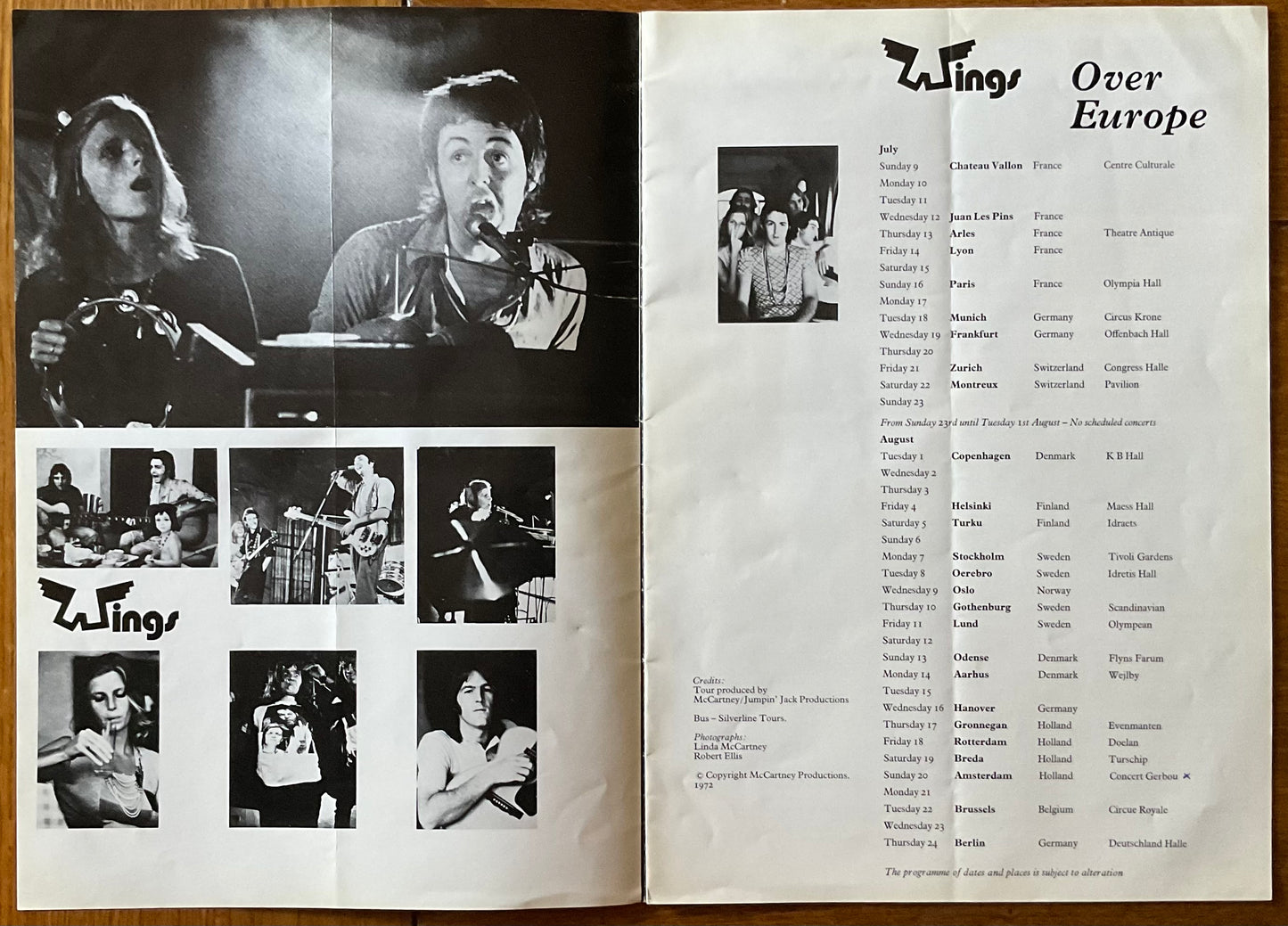 Beatles Paul McCartney Wings Original Concert Programme European Tour 1972