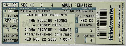Rolling Stones Original Unused Concert Ticket Aloha Stadium Hawaii 22nd Nov 2006