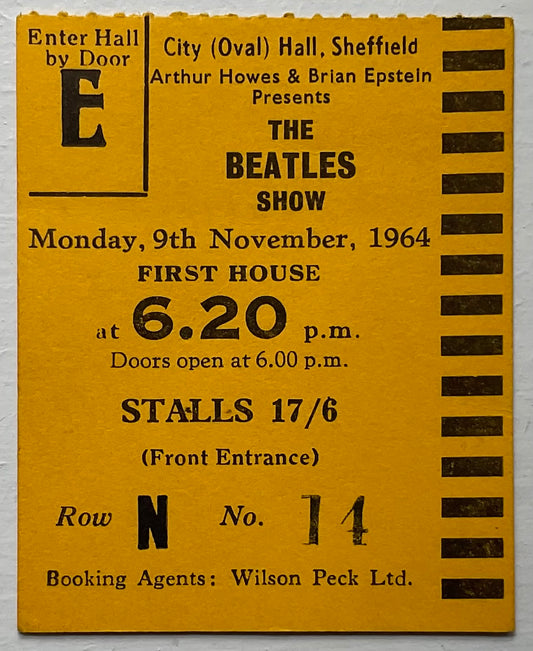 Beatles Original Used Concert Ticket City Hall Sheffield 9th Nov 1964