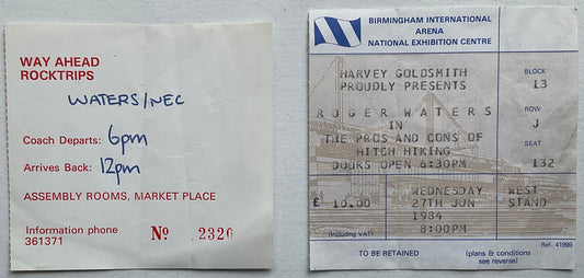 Roger Waters Eric Clapton Original Used Concert & Coach Tickets NEC Birmingham 27th Jun 1984
