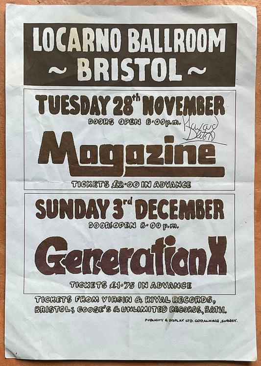 Cure Magazine Generation X Original Concert Handbill Flyer Locarno Ballroom Bristol Nov/Dec 1978