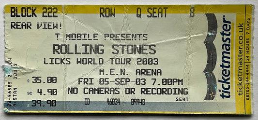 Rolling Stones Original Used Concert Ticket MEN Arena Manchester 5th Sep 2003