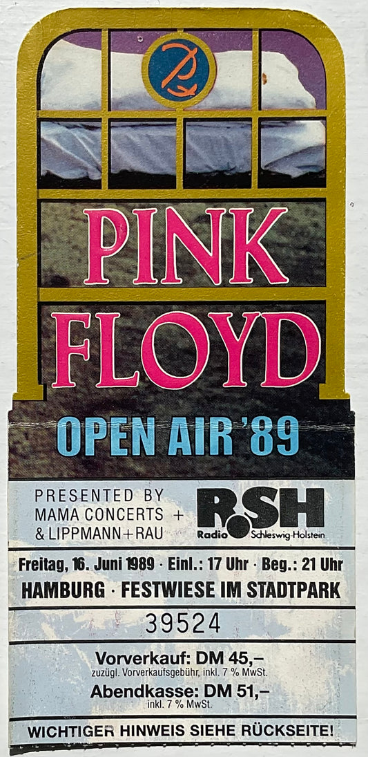 Pink Floyd Original Used Concert Ticket Festwiese Im Stadtpark Hamburg 16th Jun 1989