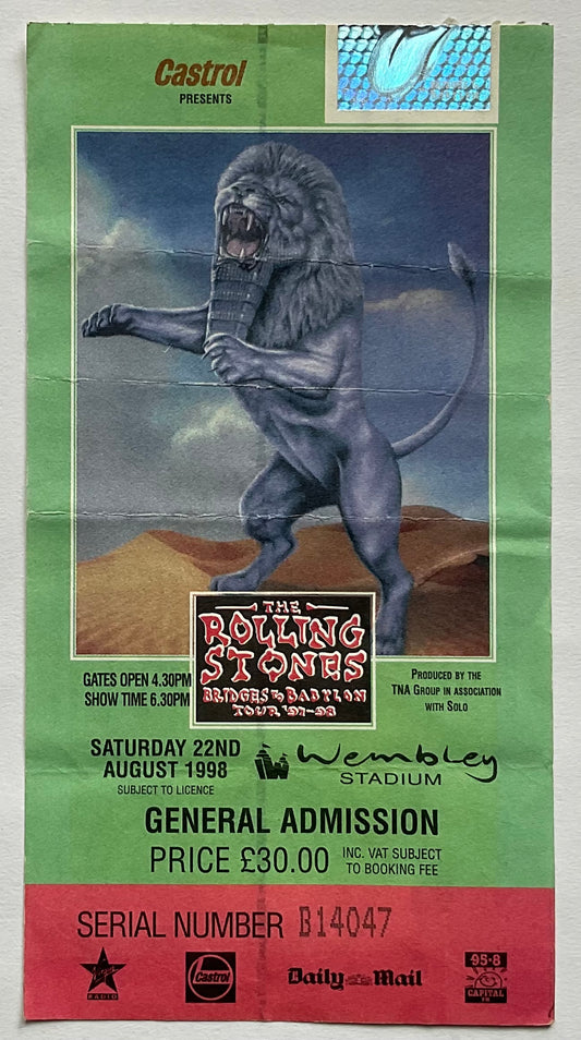 Rolling Stones Original Used Concert Ticket Wembley Stadium London 12th Jun 1999