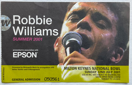 Robbie Williams Original Used Concert Ticket Milton Keynes National Bowl 22nd Jul 2001