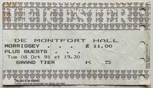 Smiths Morrissey Original Concert Ticket De Montfort Hall Leicester 8th Oct 1991