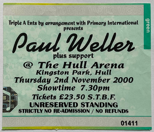 Paul Weller Original Used Concert Ticket Hull Arena 2nd Nov 2000