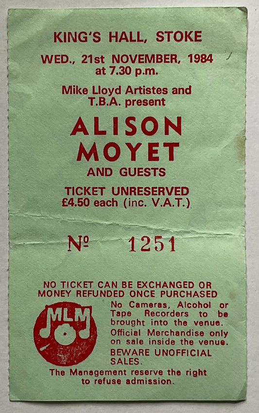Alison Moyet Original Used Concert Ticket Hammersmith Odeon London 5th Dec 1984