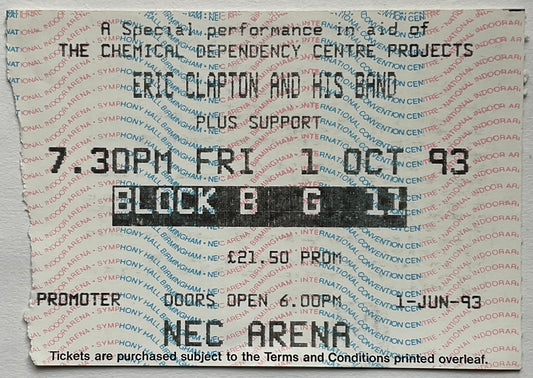 Eric Clapton Original Used Concert Ticket NEC Arena Birmingham 1st Oct 1993