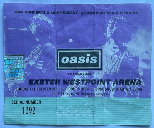 Oasis Original Used Concert Ticket Westpoint Arena Exeter 14th Sept 1997