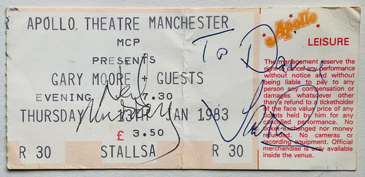 Gary Moore Original Signed Used Concert Ticket Apollo Theatre Manchester 13th Jan 1983