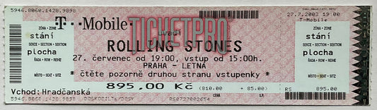 Rolling Stones Original Unused Concert Ticket Letenska Plan Prague 27th Jul 2003