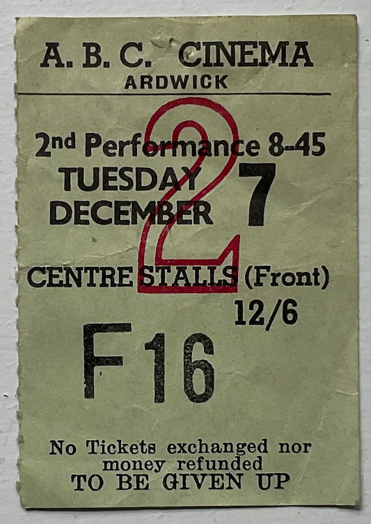 Beatles Original Used Concert Ticket ABC Cinema Ardwick Manchester 7th Dec 1965