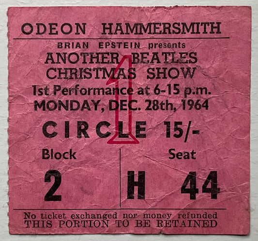 Beatles Original Used Concert Ticket Hammersmith Odeon London 28th Dec 1964