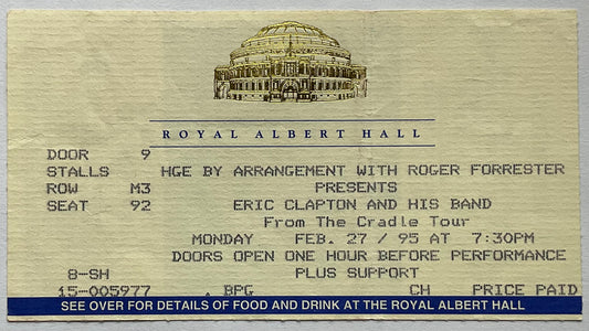 Eric Clapton Original Used Concert Ticket Royal Albert Hall London 27th Feb 1995