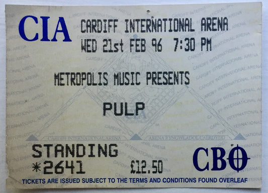 Pulp Original Used Concert Ticket Royal Highland Centre Edinburgh 25th Feb 1996