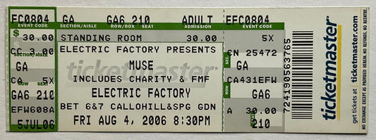 Muse Original Unused Concert Ticket MEN Arena Manchester 10th Nov 2006