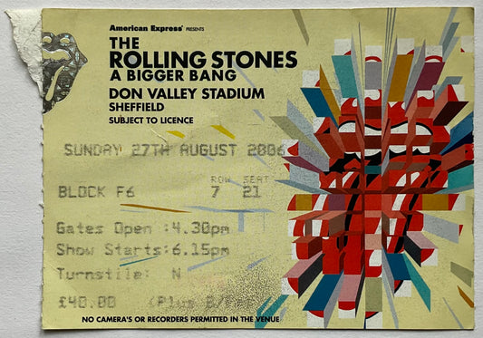 Rolling Stones Original Used Concert Ticket Don Valley Stadium Sheffield 27th Aug 2006