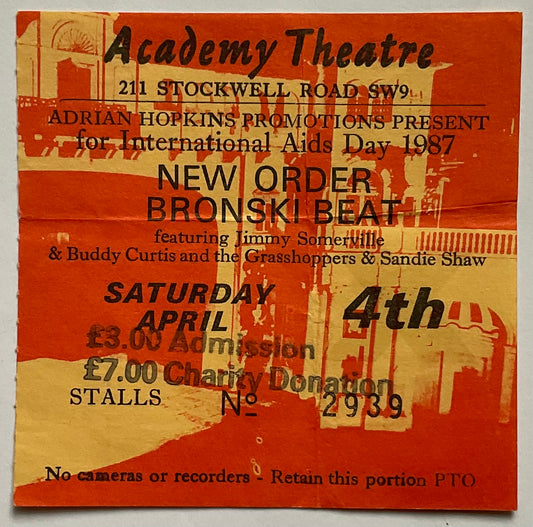 Joy Division New Order Original Used Concert Ticket Academy Theatre Brixton 4th Apr 1987