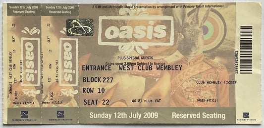 Oasis Original Unused Concert Ticket Wembley Stadium London 12th July 2009
