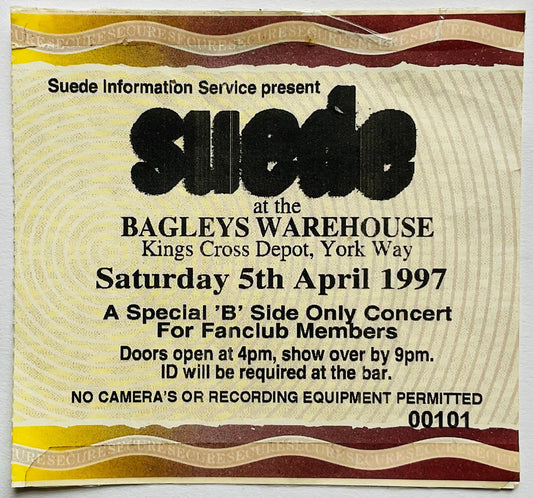 Suede Original Used Concert Ticket Meadowbank Sports Centre Edinburgh 13th Feb 1997