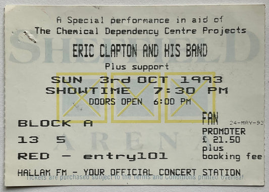 Eric Clapton Original Used Concert Ticket Hallam FM Arena Sheffield 3rd Oct 1993