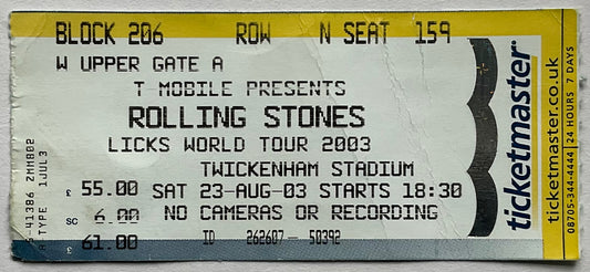 Rolling Stones Original Used Concert Ticket Twickenham Stadium London 20th Sep 2003