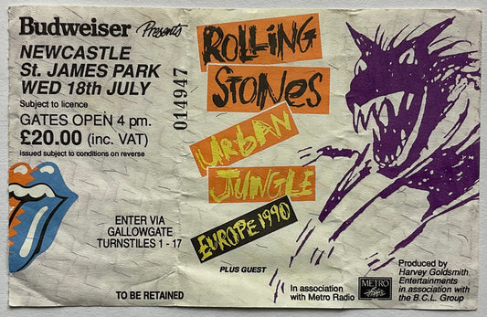 Rolling Stones Original Used Concert Ticket St. James Park Newcastle 1990