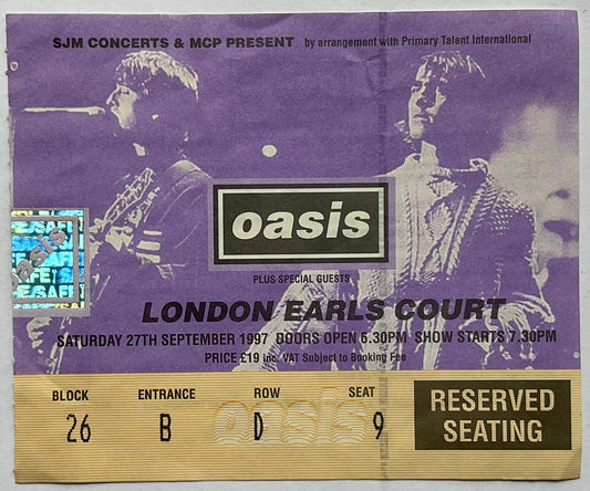 Oasis Original Used Concert Ticket Earls Court London 27th Sept 1997