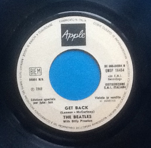 Beatles Get Back 2 Track 7" NMint Jukebox Single Italy 1969