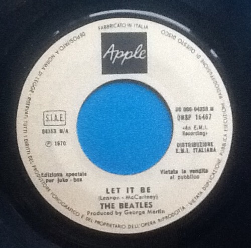 Beatles Let It Be 2 Track 7" NMint Jukebox Single Italy 1970