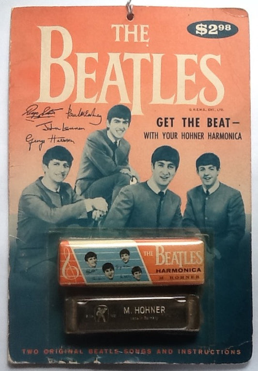Beatles Original Unopened Still Sealed Harmonica in Box on Original Display  Fold Out Card