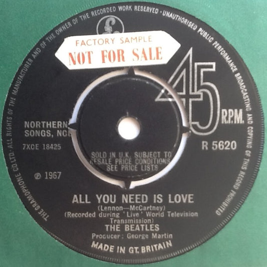 Beatles All You Need Is Love 2 Track NMint 7" Factory Sample Promo Demo Vinyl Single UK 1967