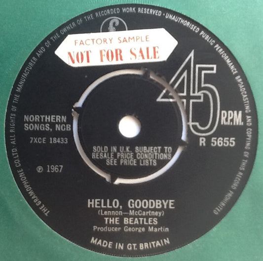 Beatles Hello Goodbye NMint 7" Factory Sample Promo Demo Vinyl Single UK 1967