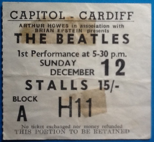 Beatles Original Used Concert Ticket Capitol Theatre Cardiff 1965